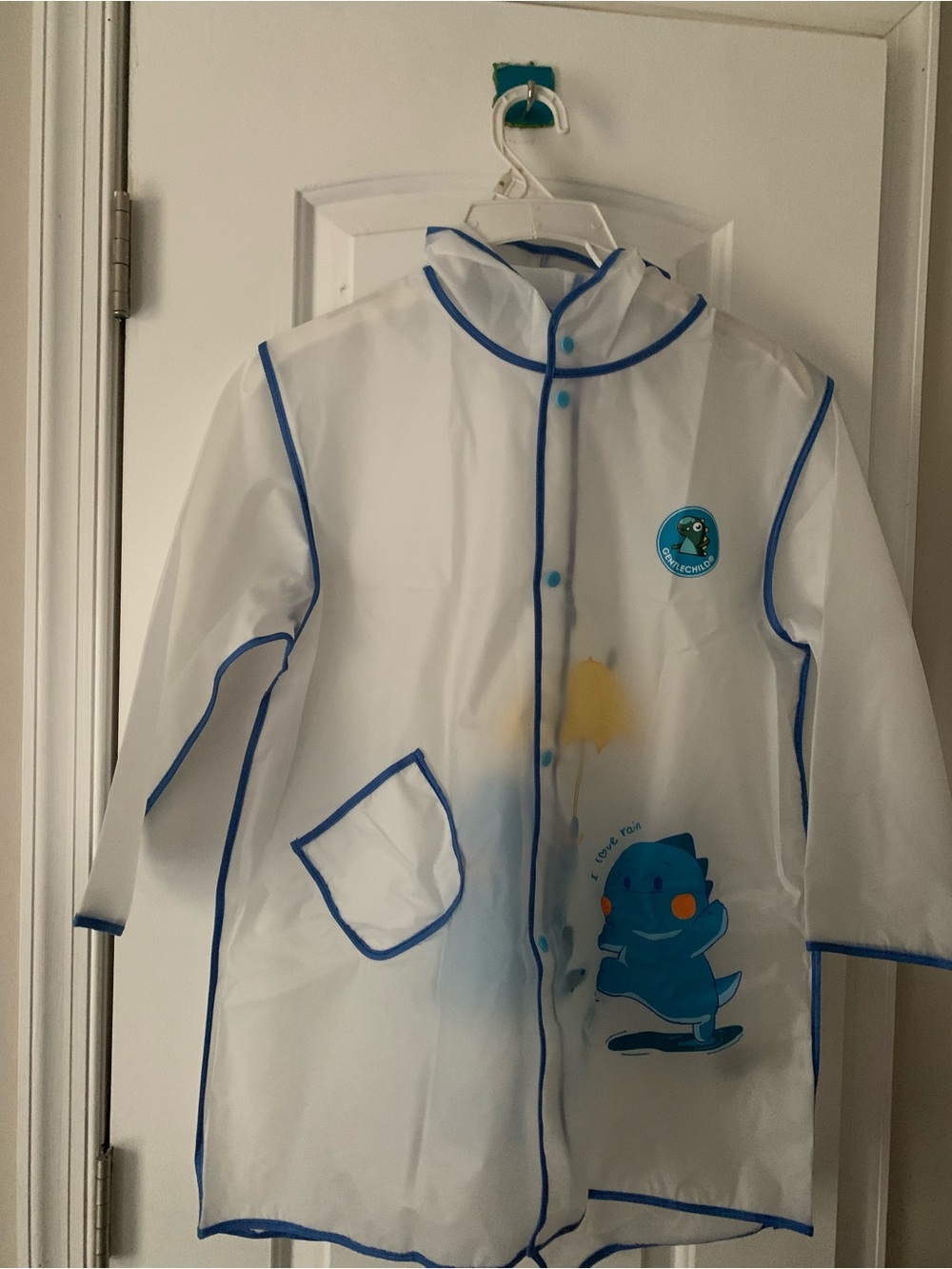 Kids Clear Blue-Trim Raincoat with Dino Print